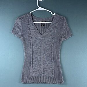 New York & Company Gray V-Neck Sweater
